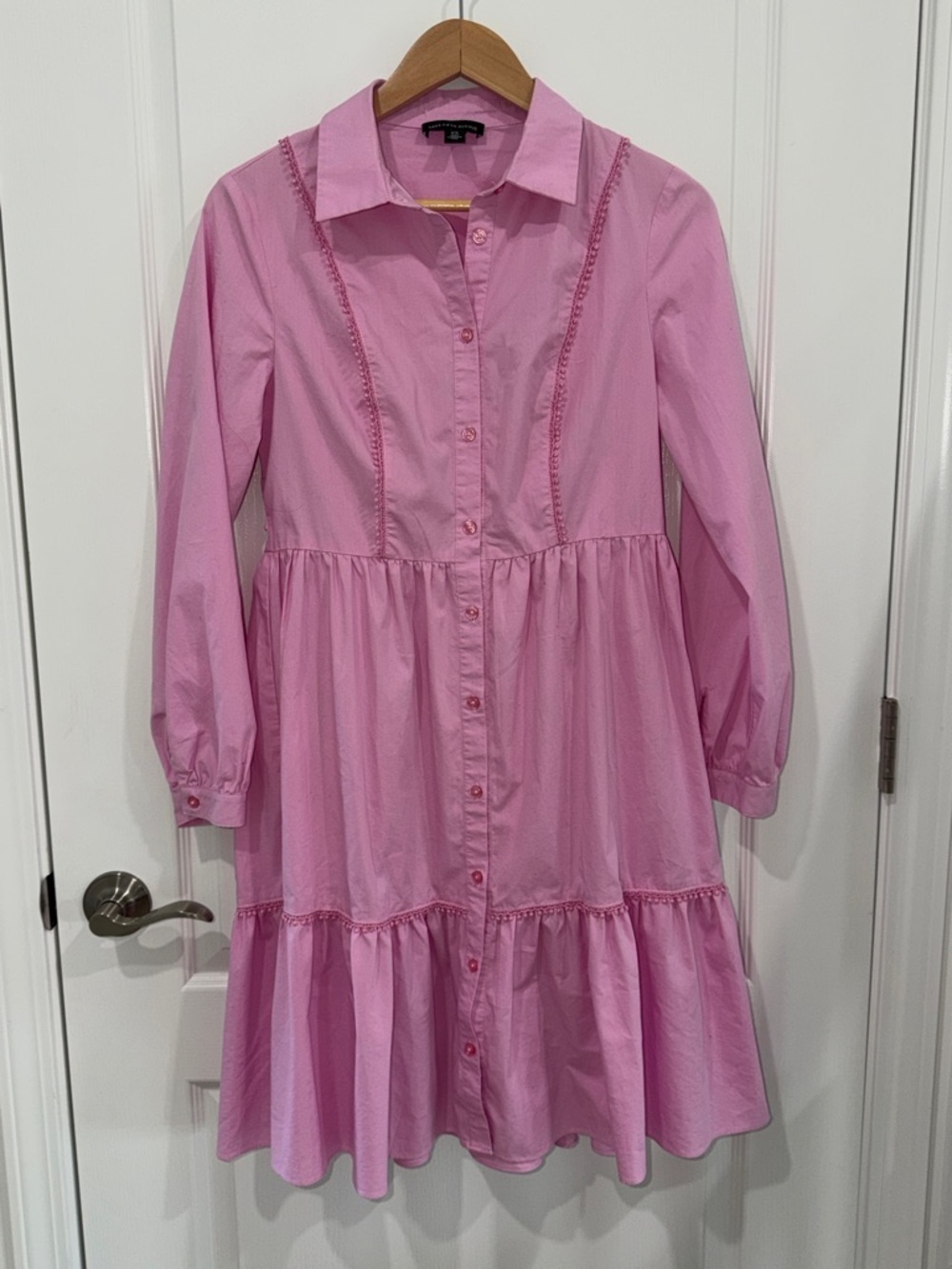 Saks Fifth Avenue Pink Tiered Button-Front Shirt Dress
